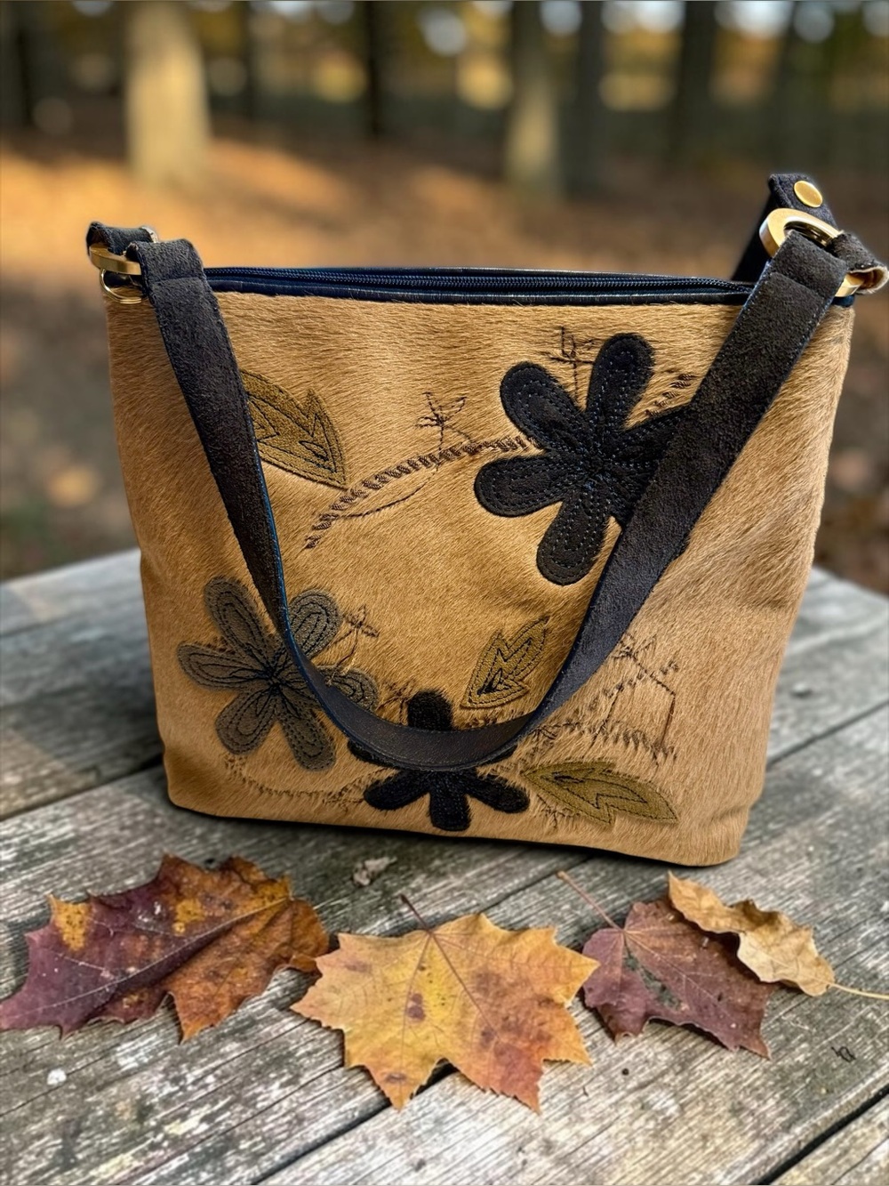 Y2K Preston and York Suede Leather Floral Fall Shoulder Bag